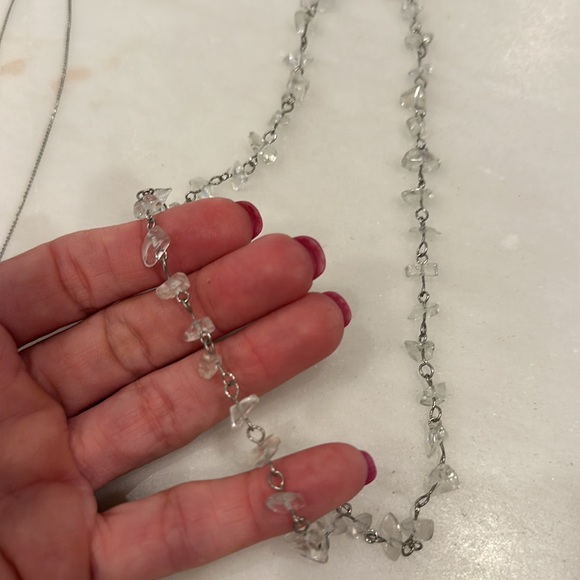 3 necklaces. Palm tree necklace. Clear beaded necklace. Black/clear necklace. - Picture 4 of 5